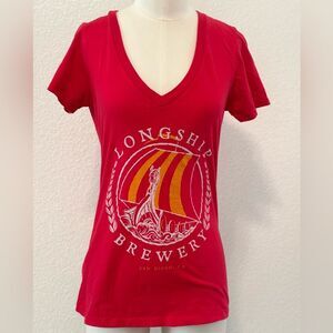 Longship Brewery San Diego Women's Red V-Neck Top, 100% Cotton, Size Large